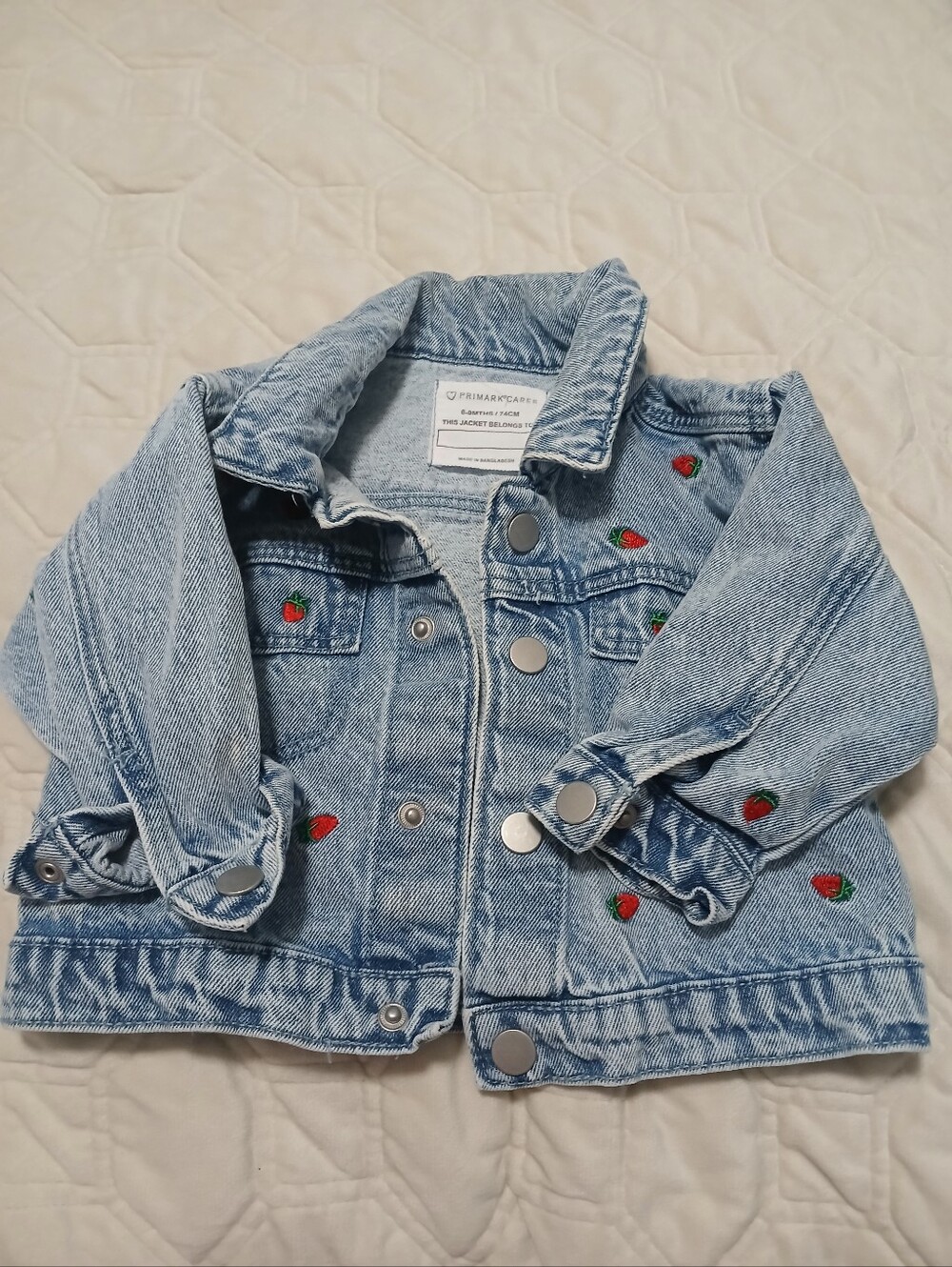 Primark Light Blue Denim Jacket with Strawberry Embroidery